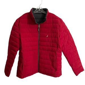 Nautica Jacket Men Size XXL Red Gray Puffer Quilted Reversible Stretch Ski Warm